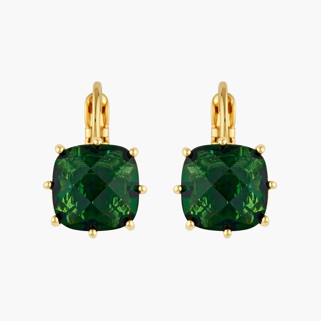Square Emerald Green Stone Diamantine Earrings | AOLD1011 - Les Nereides