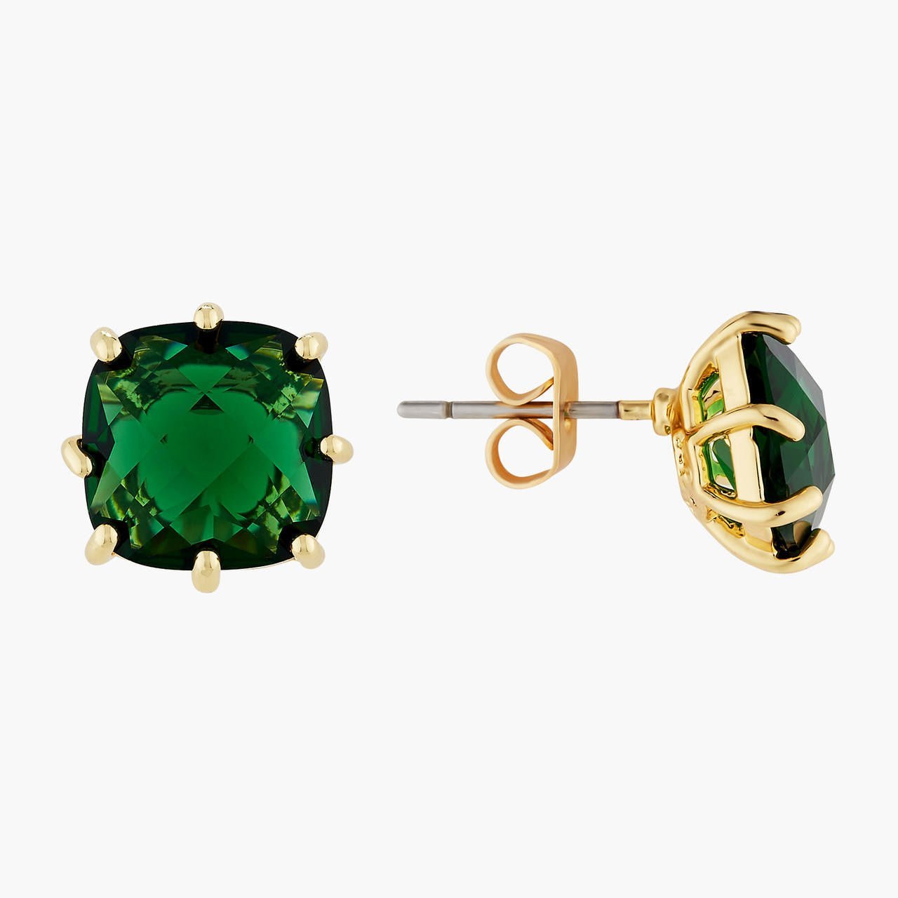 Square Emerald Green Stone Diamantine Earrings | AOLD1011 - Les Nereides