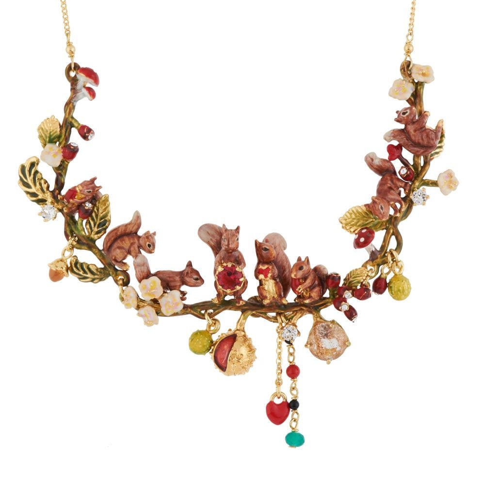 Squirrel Family And Chestnuts In Autumn Forest Necklace | Les Nereides