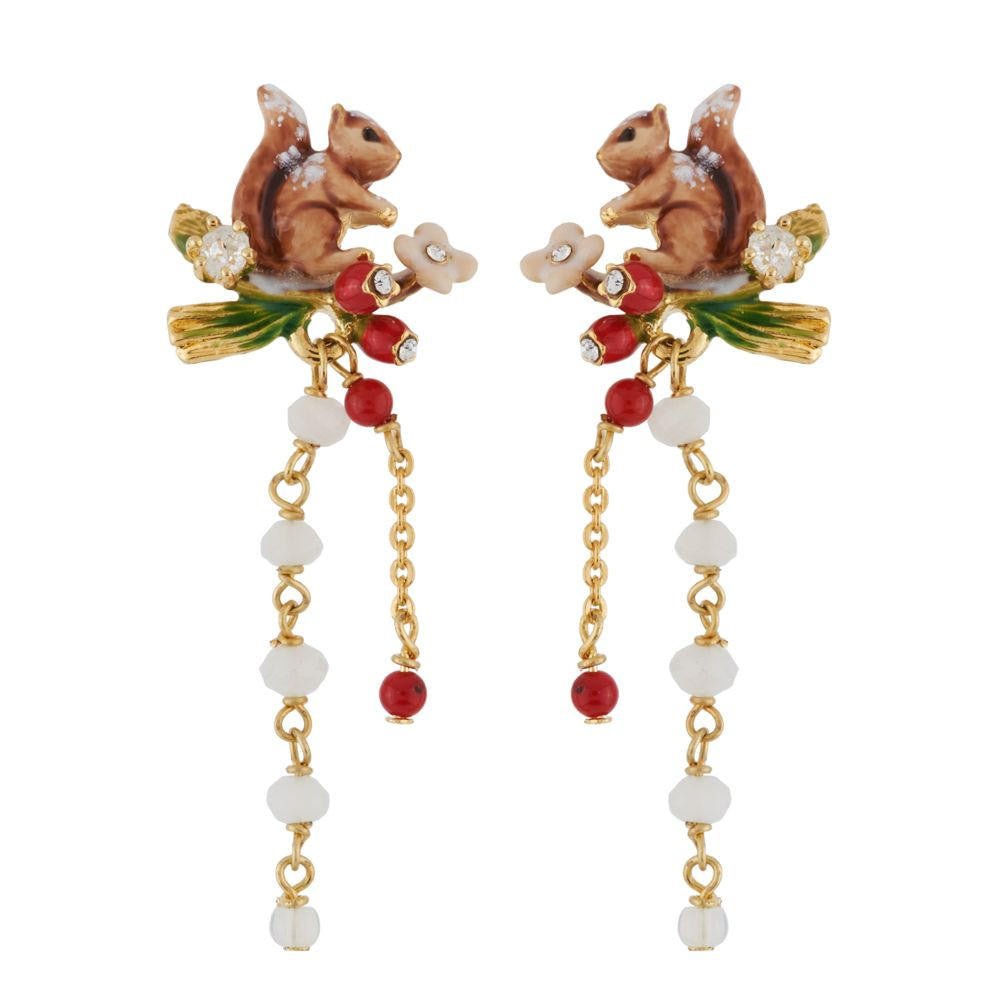 Squirrel On Branch With Snow Dangling Earrings | AGSF1042 - Les Nereides