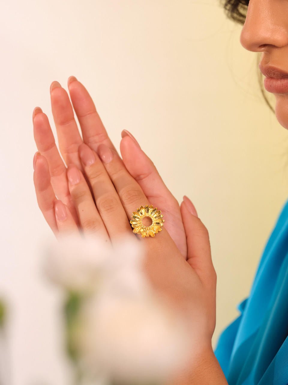 Sunflower And Beaded Band Cocktail Ring | APCO6061 - Les Nereides