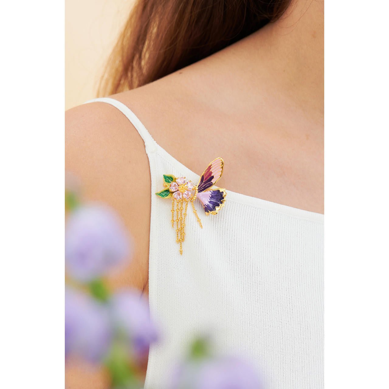 Terinos Butterfly And Flower Petals Brooch Accessories | ANHA5011 - Les Nereides