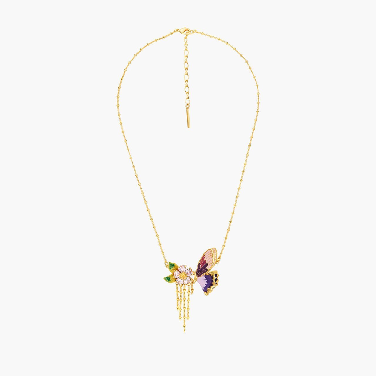 Terinos Butterfly And Flower Petals Thin Necklace | ANHA3071 - Les Nereides
