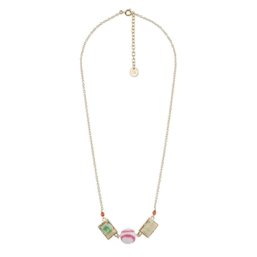 Theé Sports Dome Baseball And Fancy Yellow Cabochon Baseball Necklace | ACSD3041 - Les Nereides