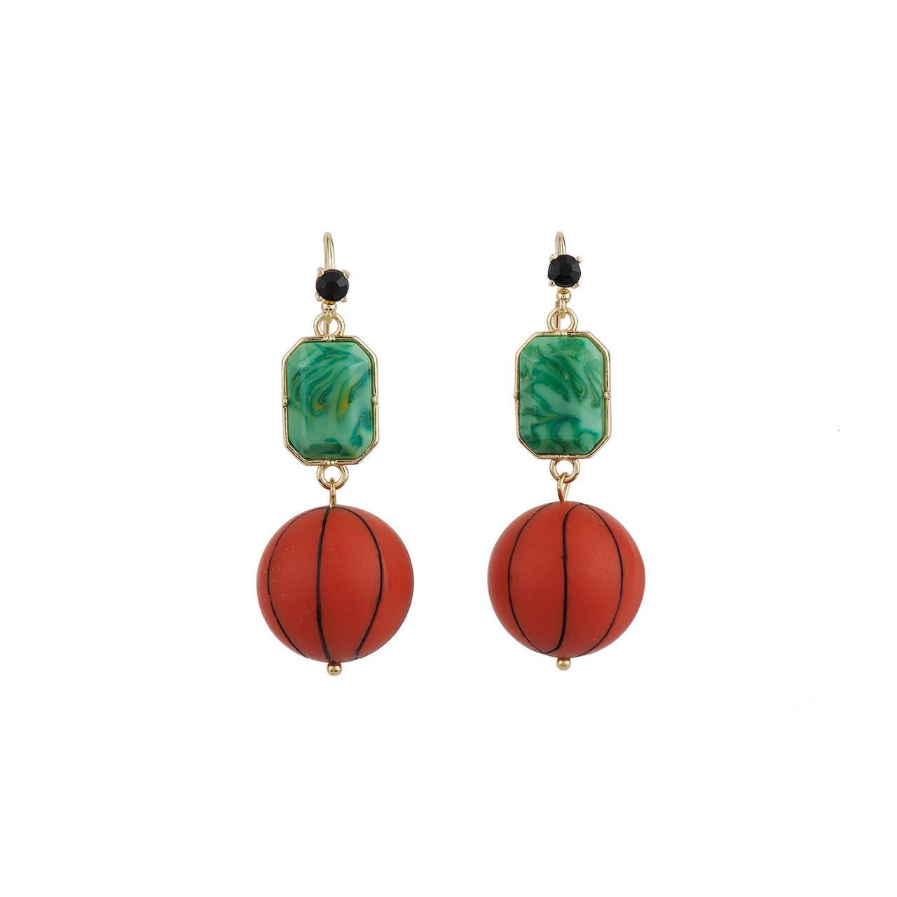 Theé Sports Dome Basketball And Fancy Green Cabochon Basketball Earrings | ACSD1021 - Les Nereides