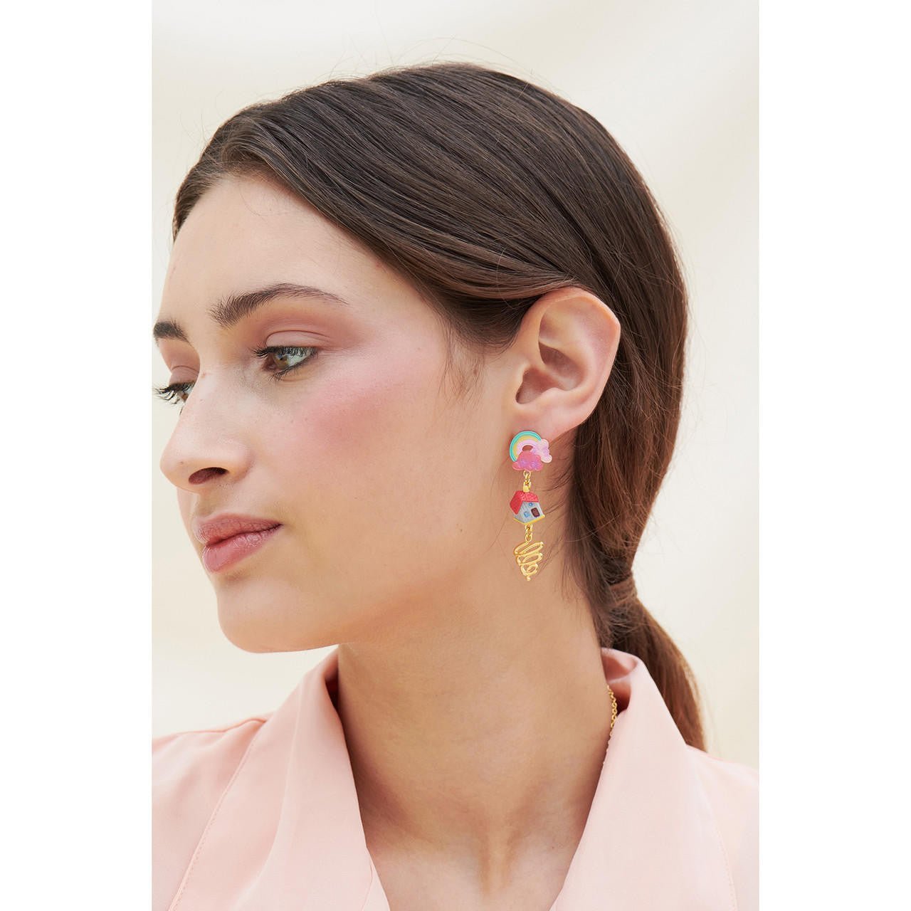 Theé Toto & Dorothy Rainbow House And Hot Air Balloon Earrings | ANOZ104C/1 - Les Nereides