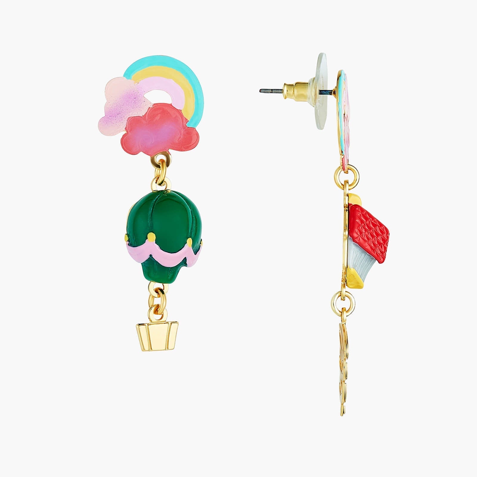 Theé Toto & Dorothy Rainbow House And Hot Air Balloon Earrings | ANOZ104C/1 - Les Nereides