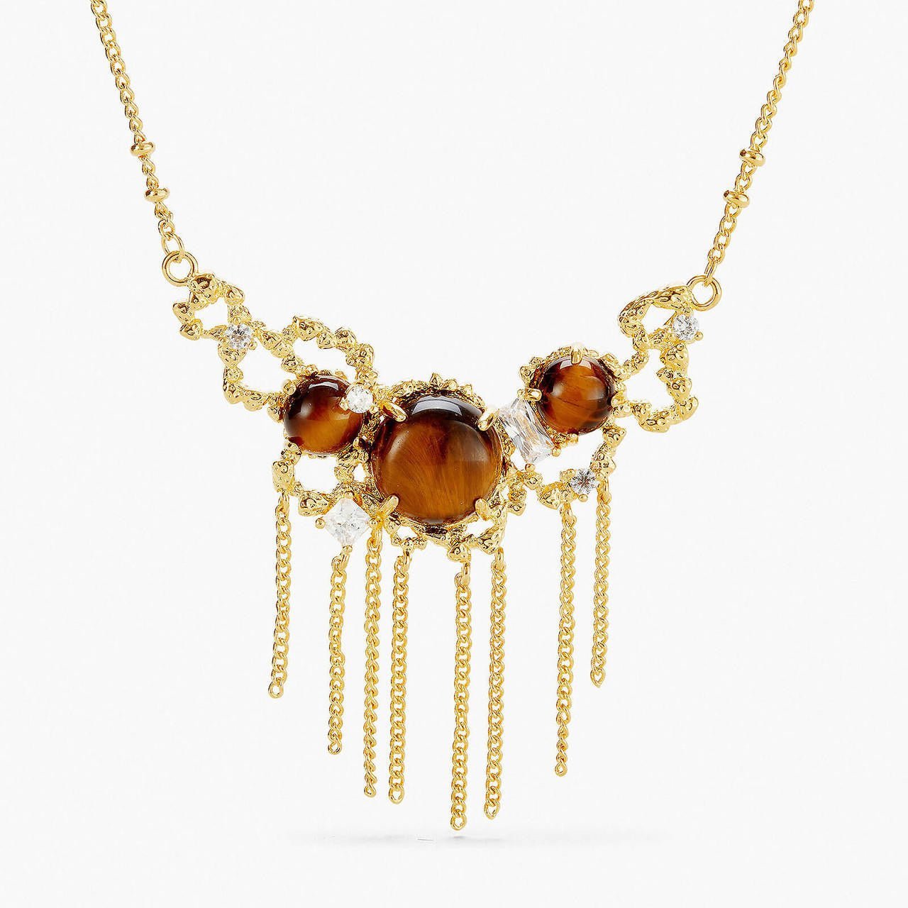 Tiger Eye And Gold Links Statement Necklace | APTM3041 - Les Nereides