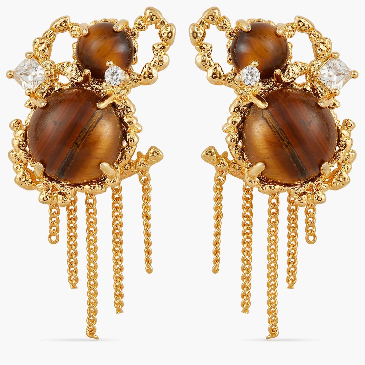 Tiger Eye Bead And Gold Links Earrings | APTM1061 - Les Nereides