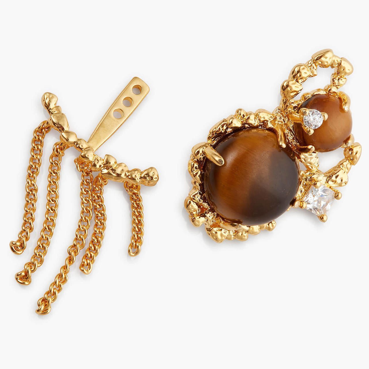 Tiger Eye Bead And Gold Links Earrings | APTM1061 - Les Nereides