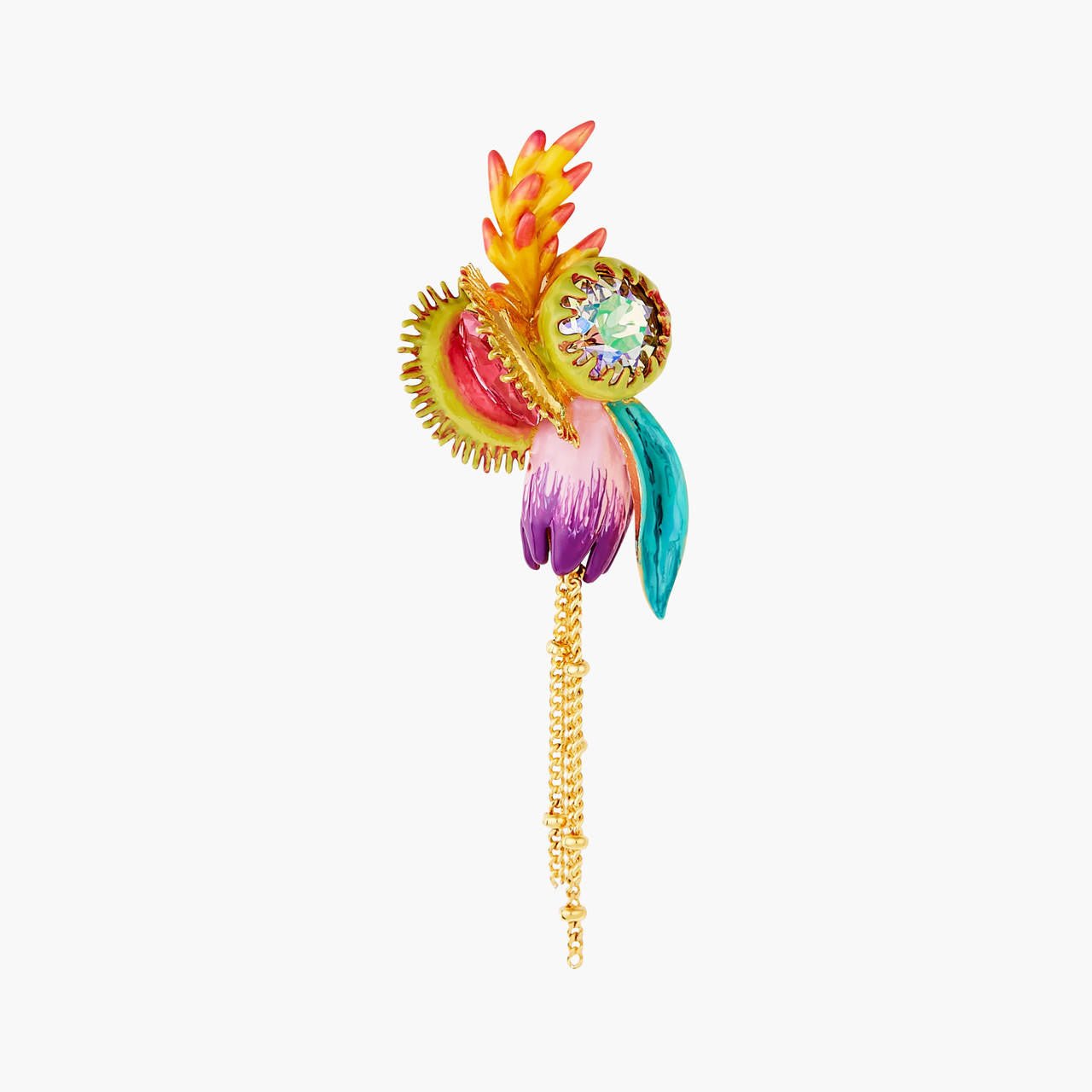 Tropical Flower And Faceted Crystal Stone Dangling Earrings | AOOC1121 - Les Nereides