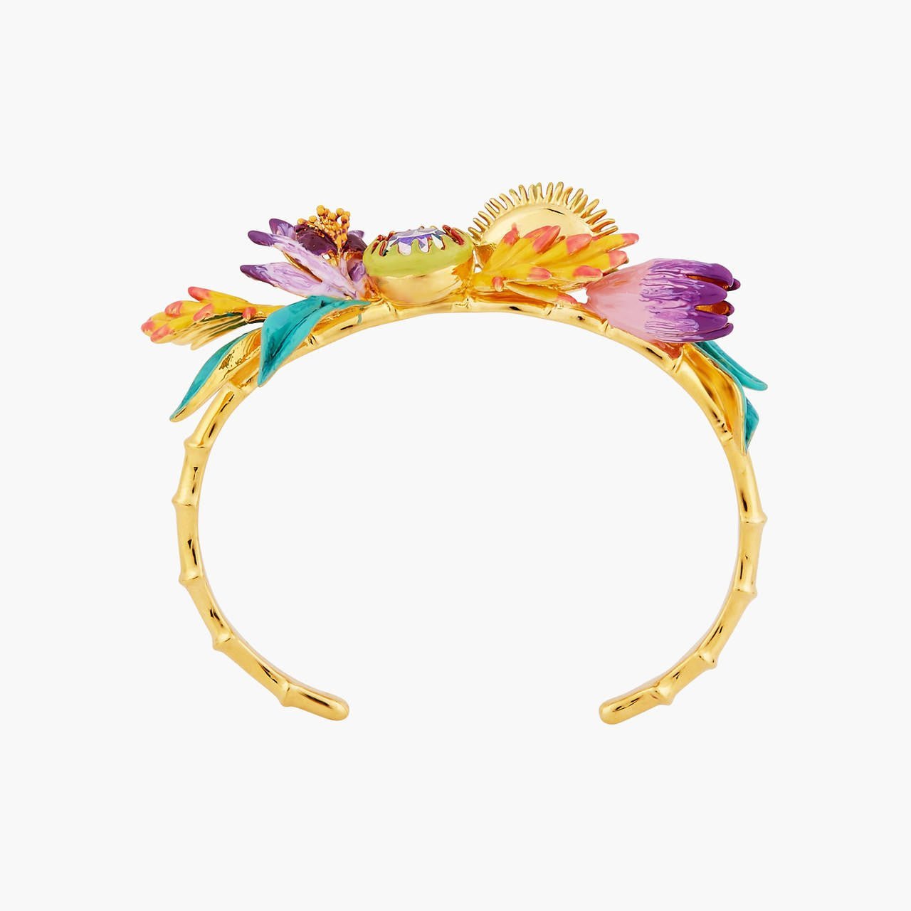 Tropical Flowers Bouquet And Faceted Crystal Stone Bangle Bracelet | AOOC2061 - Les Nereides