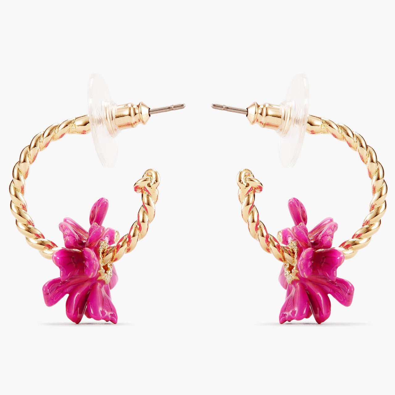 Twisted Hoop Earrings And Pink Flower | APCP1111 - Les Nereides