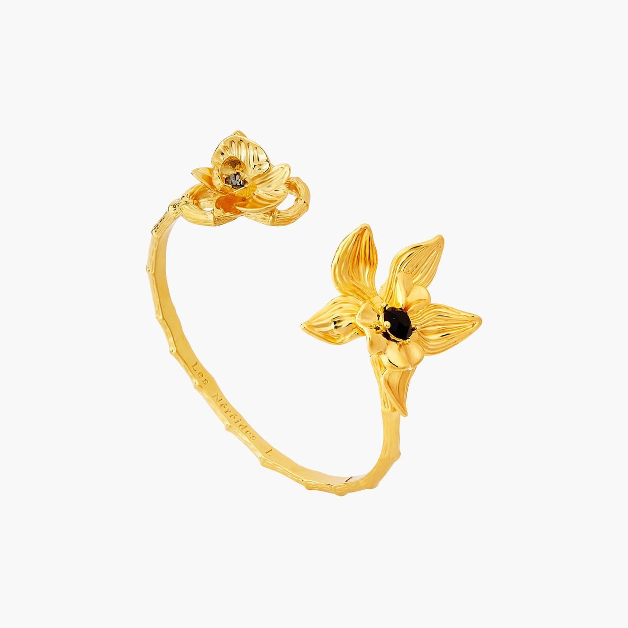 Two Flamboyant Orchids And Faceted Crystal Stone Bangle Bracelet | AOOC2051 - Les Nereides