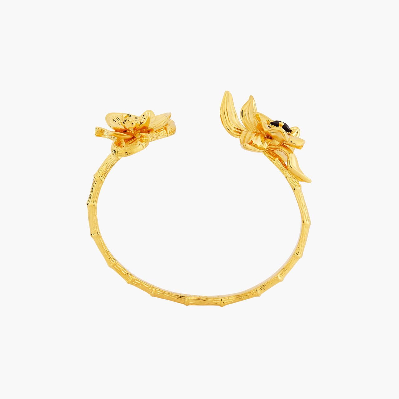 Two Flamboyant Orchids And Faceted Crystal Stone Bangle Bracelet | AOOC2051 - Les Nereides