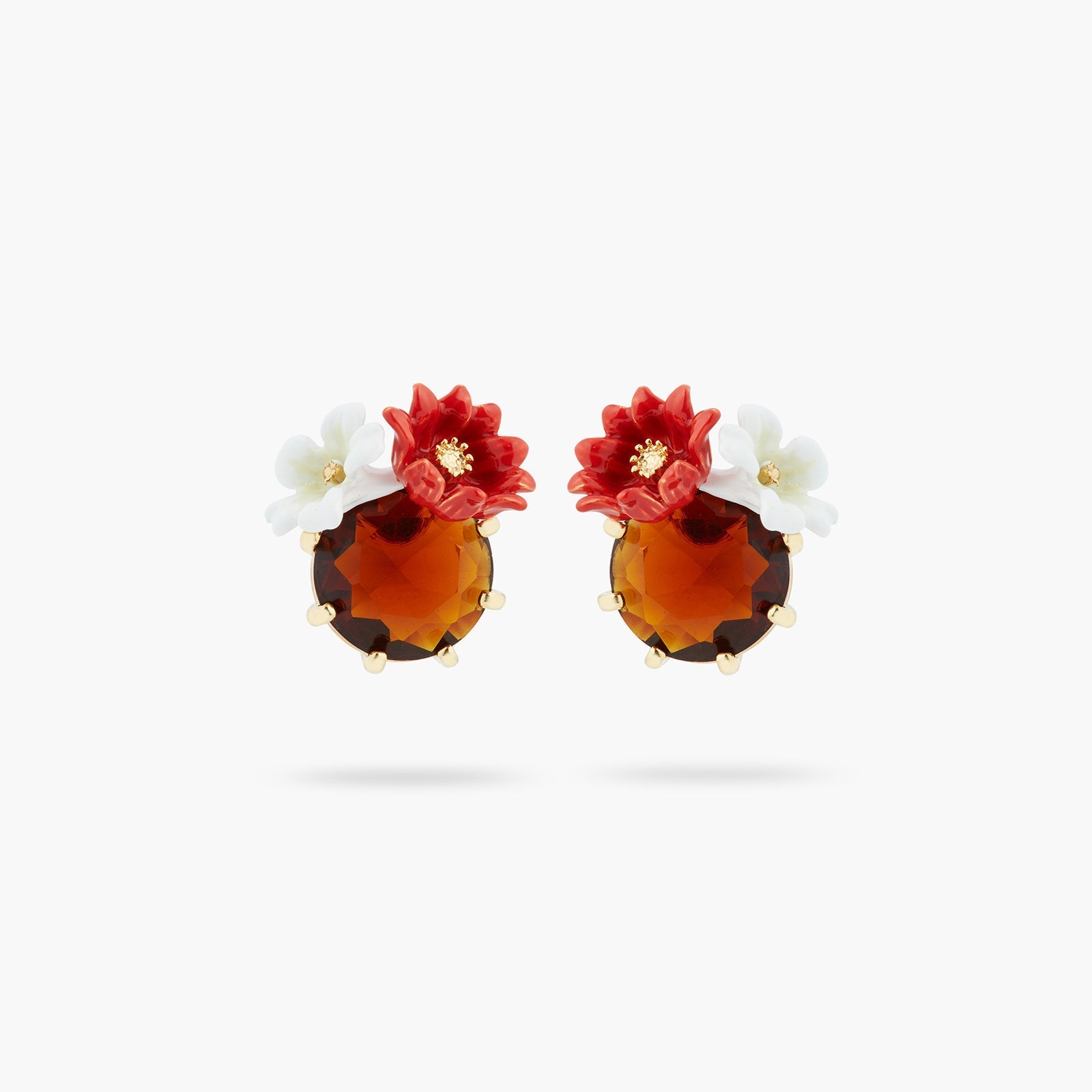 Two Flowers And Faceted crystal Earrings | ASTM1021 - Les Nereides