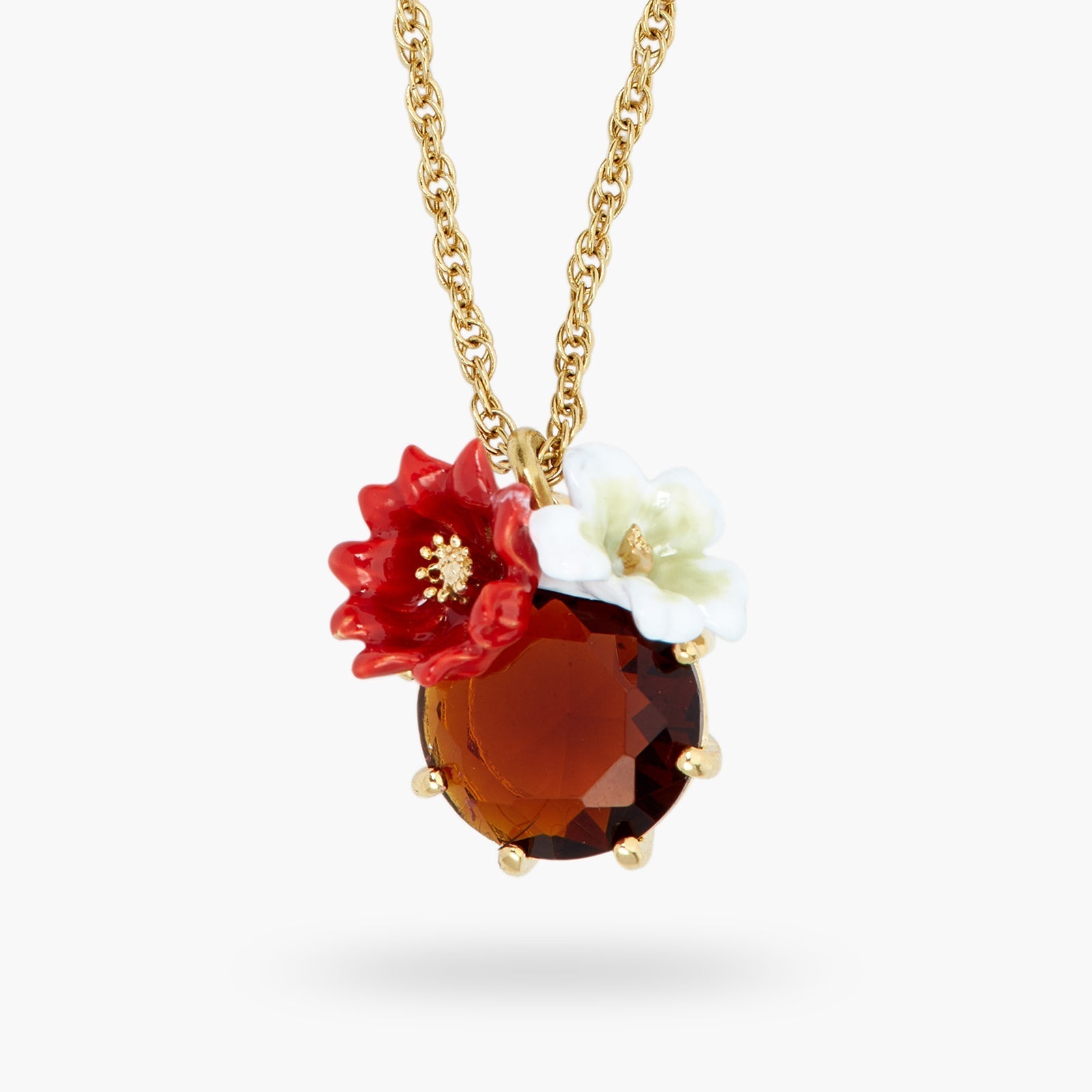 Two Flowers And Faceted crystal Pendant Necklace | ASTM3021 - Les Nereides