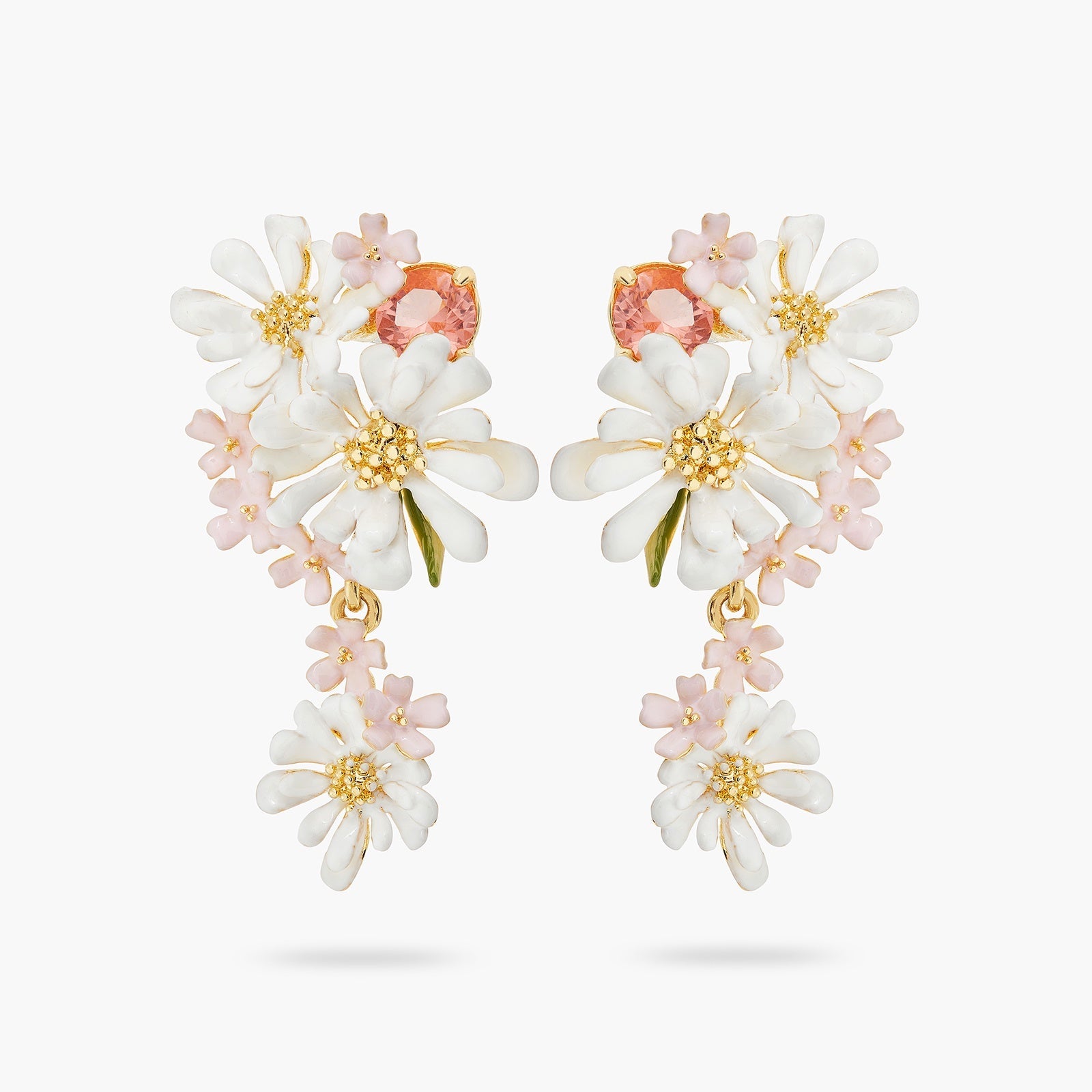 Verbena Flower And Round Stone Dangling Earrings | ATBP1051 - Les Nereides