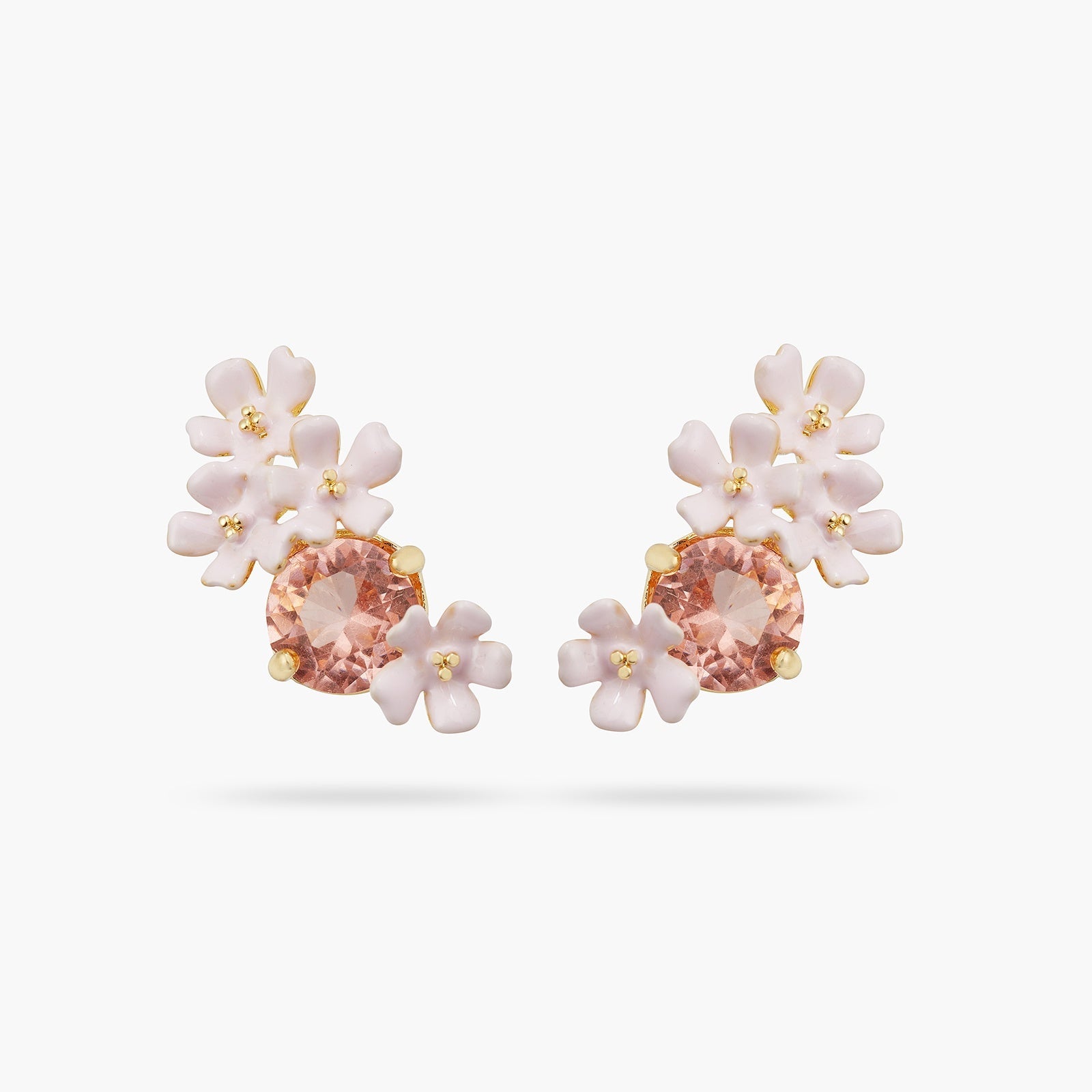 Verbena Flower And Round Stone Earrings | ATBP1071 - Les Nereides