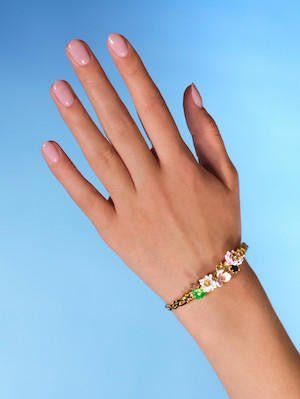 Water Lily Garden And Blue Stone Bangle Bracelet | AQJF2031 - Les Nereides