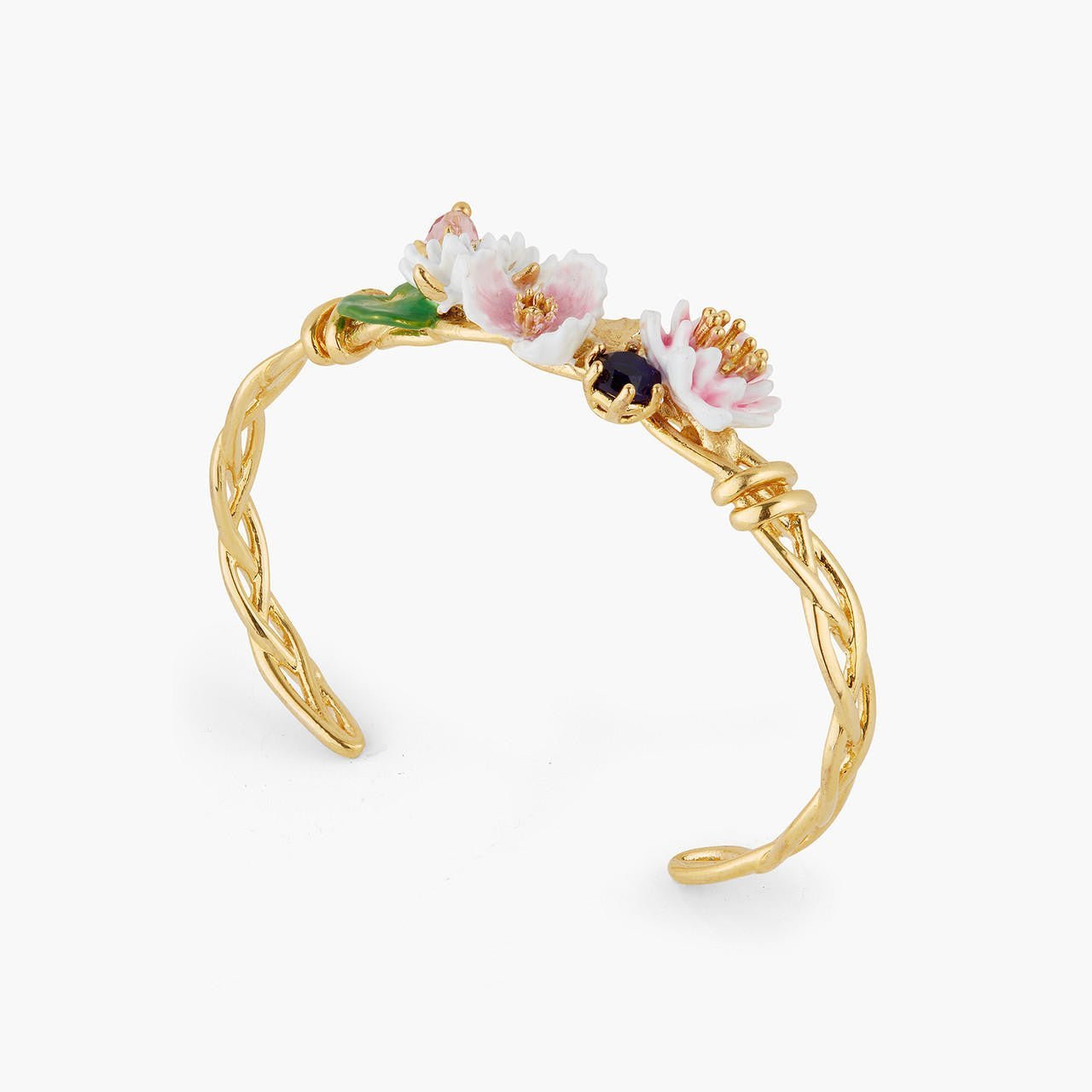 Water Lily Garden And Blue Stone Bangle Bracelet | AQJF2031 - Les Nereides