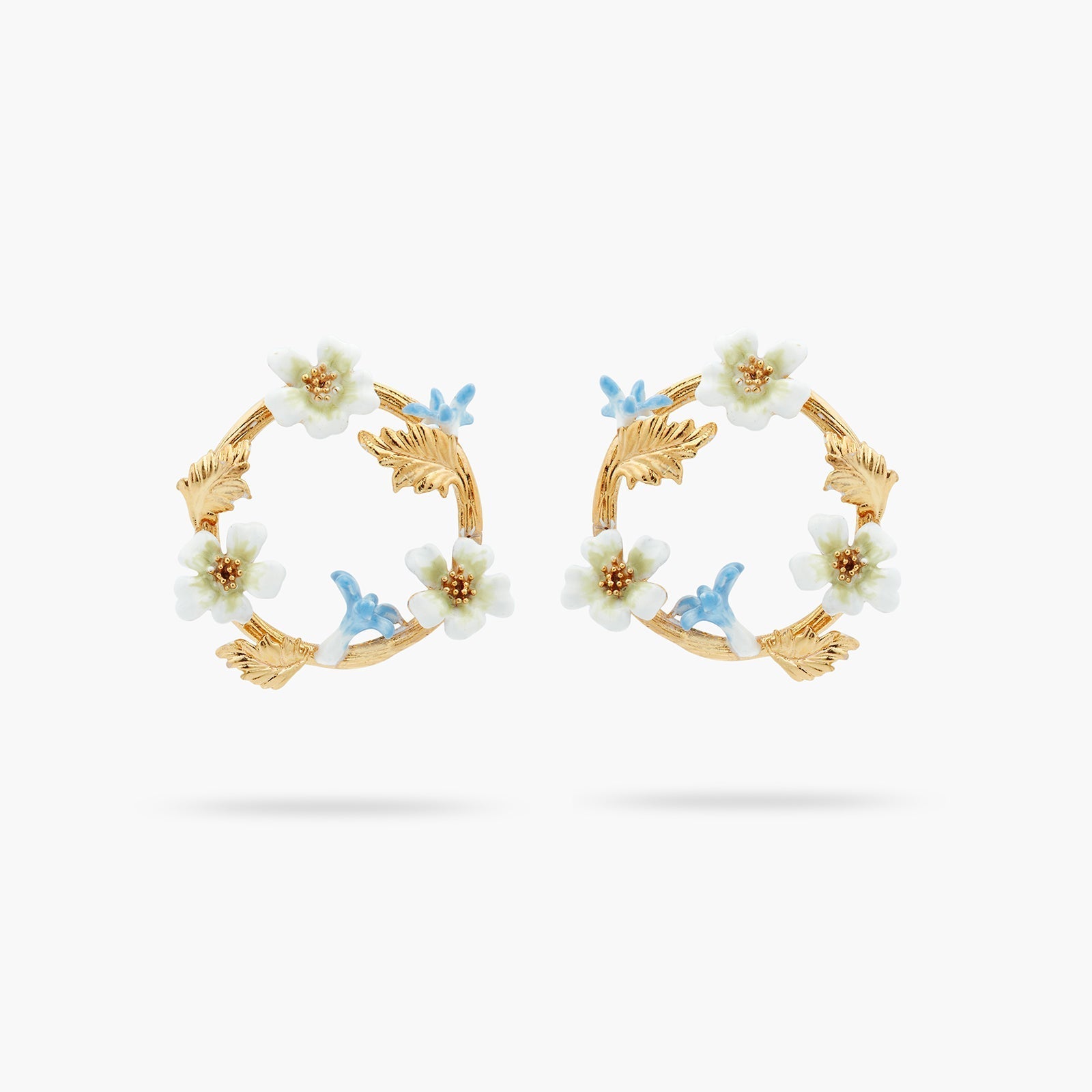 White And Blue Flowers Hoop Earrings | ASTM1081 - Les Nereides