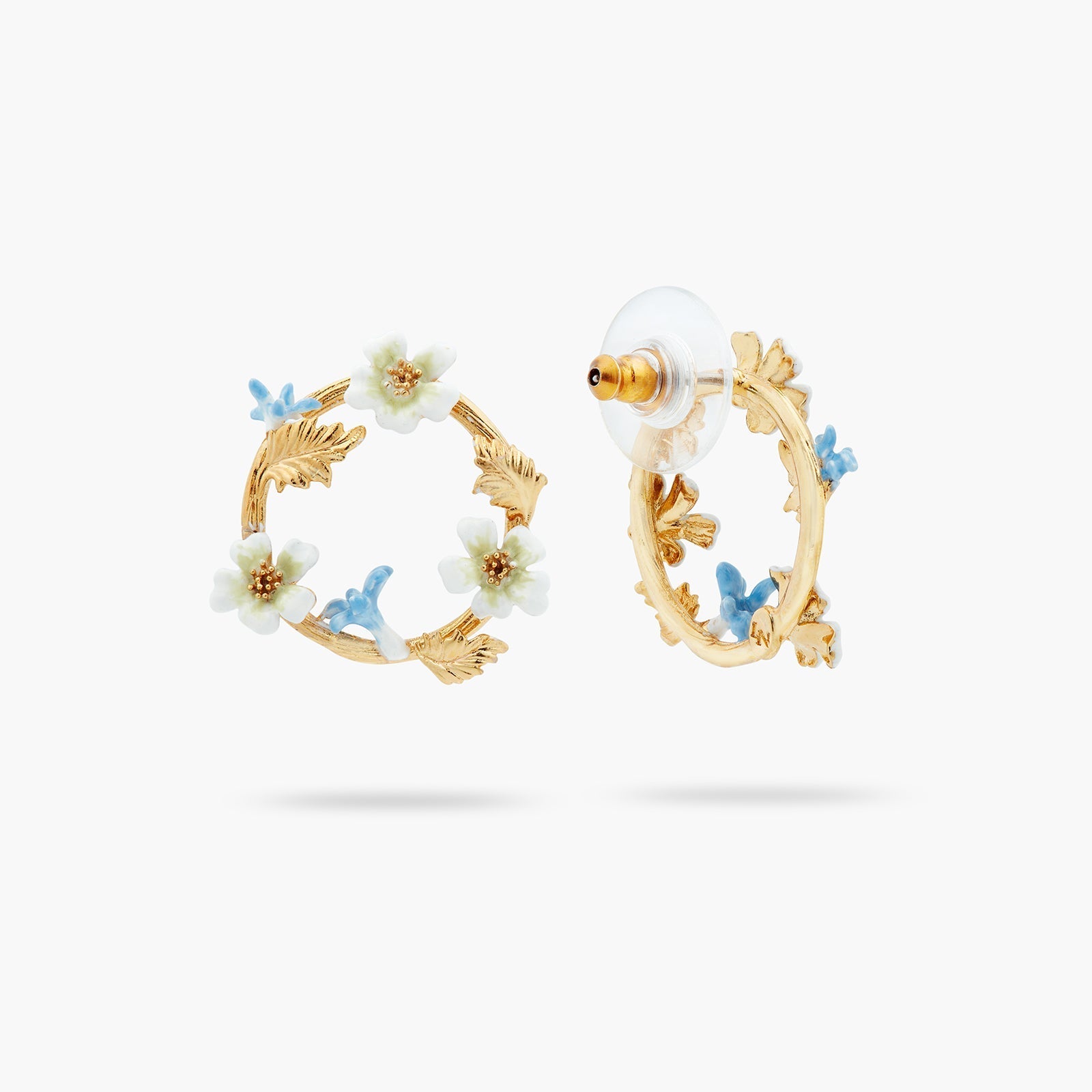 White And Blue Flowers Hoop Earrings | ASTM1081 - Les Nereides