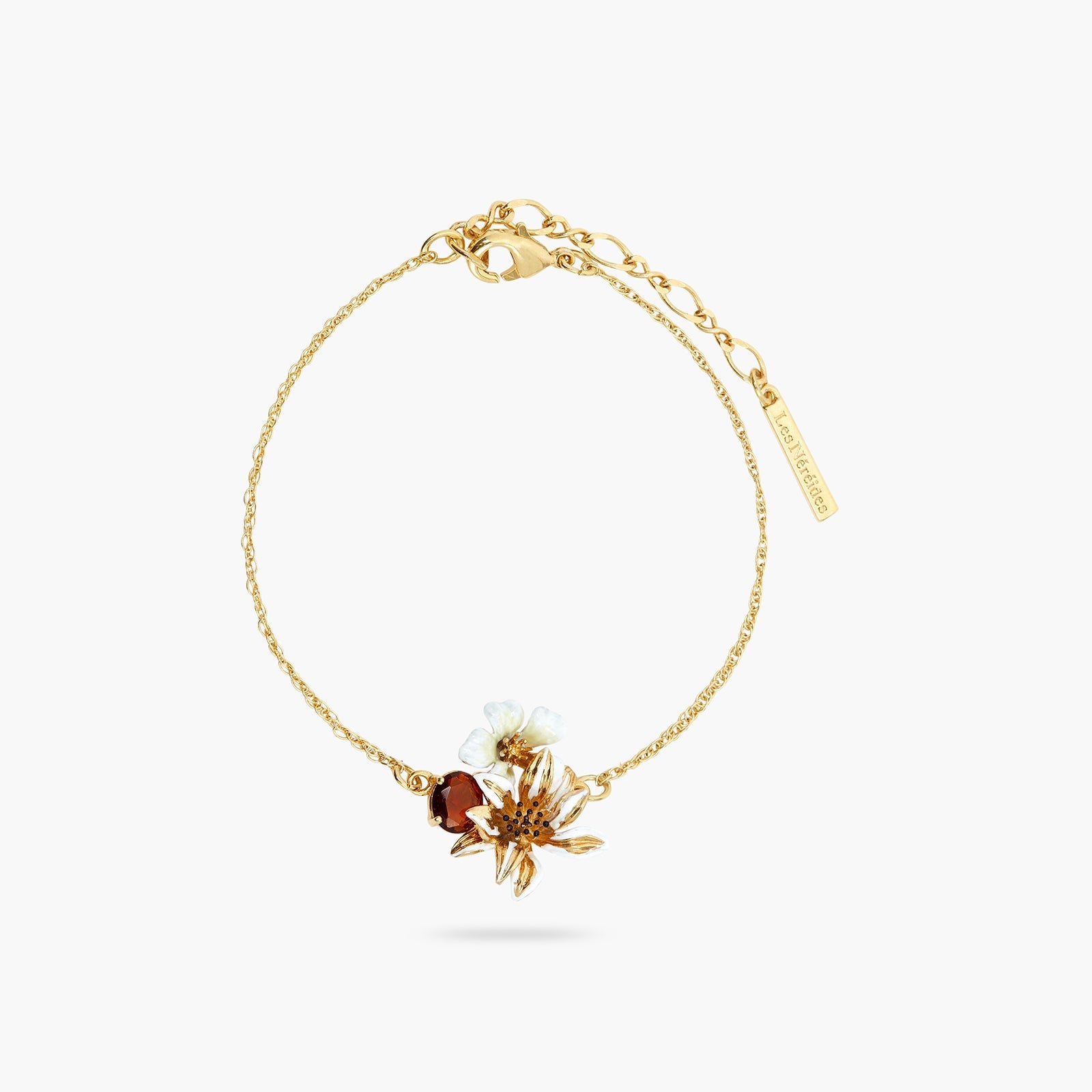 White And Gold Flowers And Round Faceted crystal Stone Fine Bracelet | ASTM2041 - Les Nereides