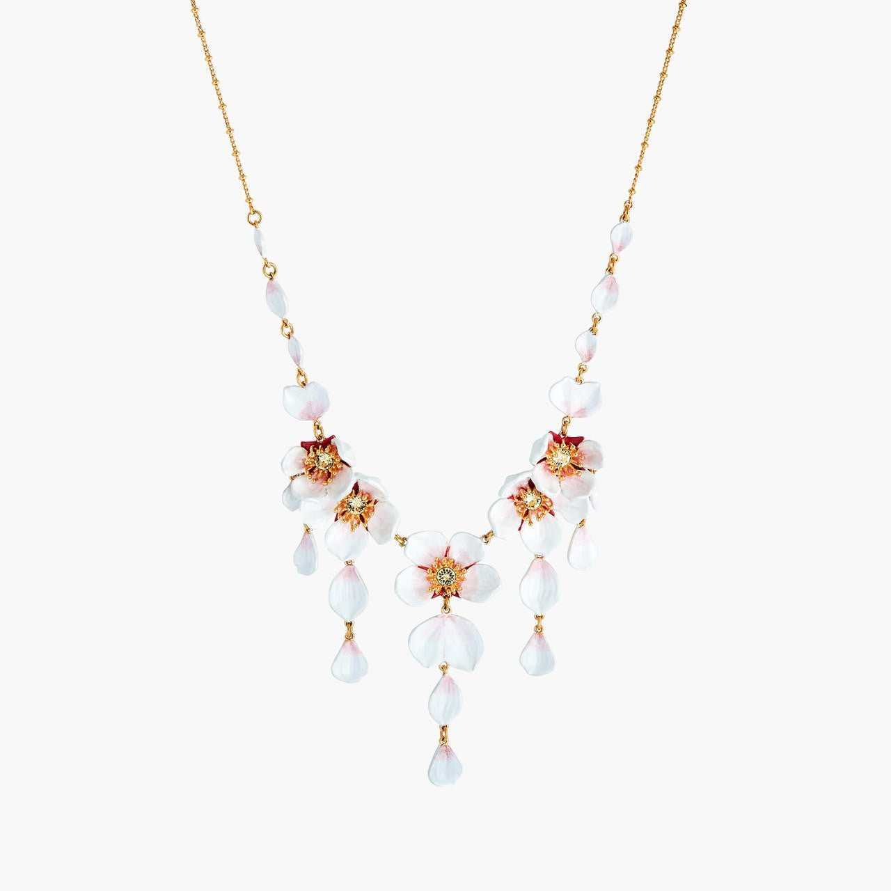 White Cherry Blossom And Petals Collar Necklace | ANHA3081 - Les Nereides