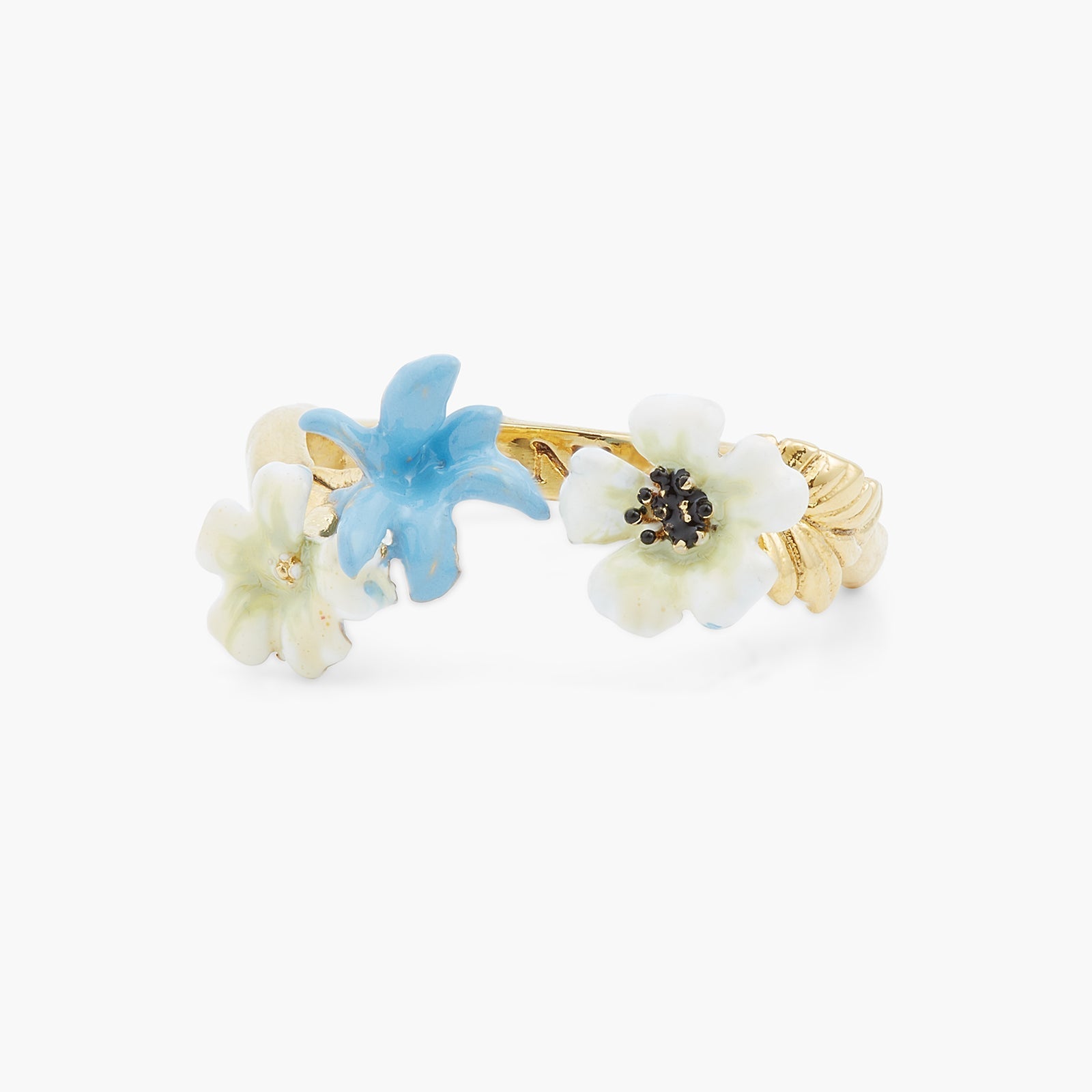 White Flowers And Blue Flower Adjustable Ring | ASTM6041 - Les Nereides