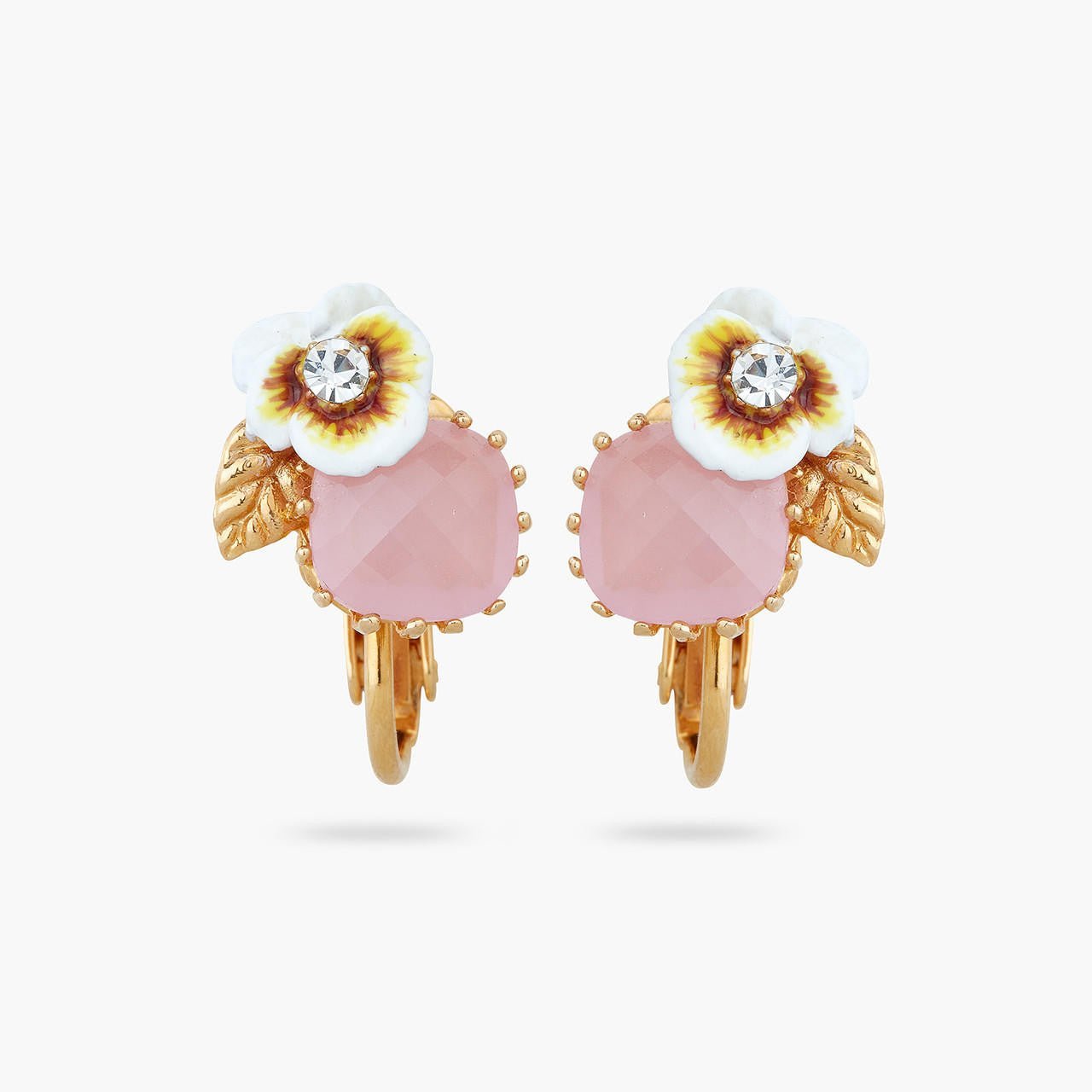 White pansy and crystal earrings | AQLA1011 - Les Nereides