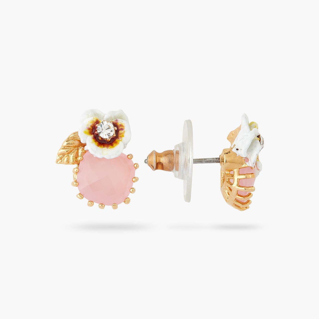 White pansy and crystal earrings | AQLA1011 - Les Nereides