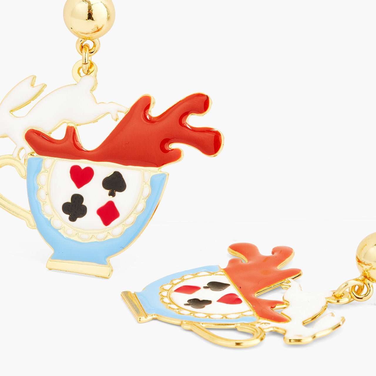 White rabbit and tea cup earrings | AQUI1051 - Les Nereides
