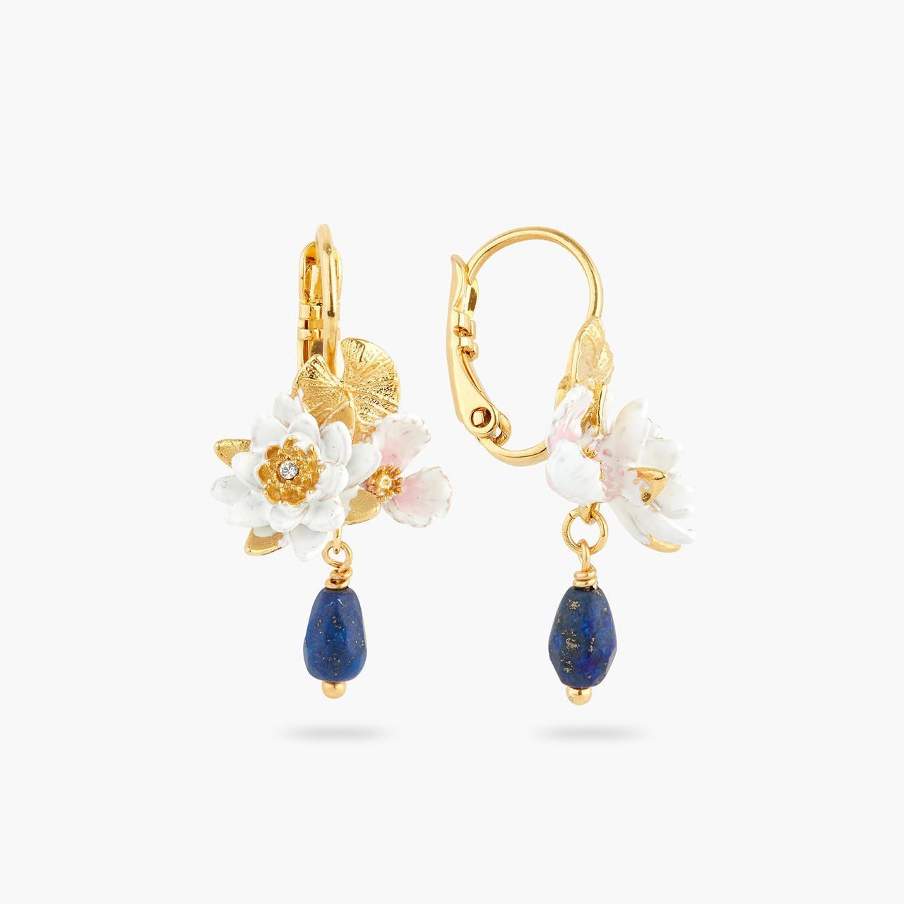 White Water Lily And Lapis Lazuli Earrings | AQJF1061 - Les Nereides