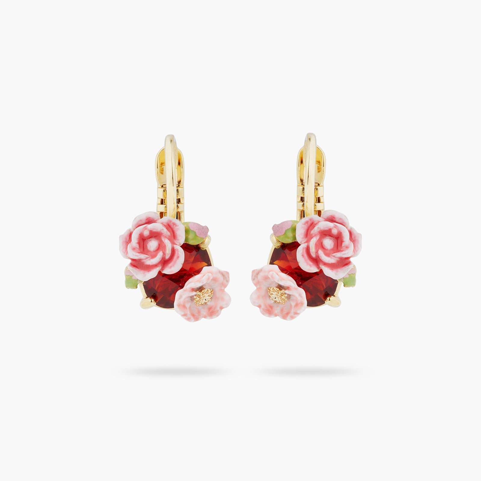 Wild rose and garnet red stone earrings | ASRF1021 - Les Nereides