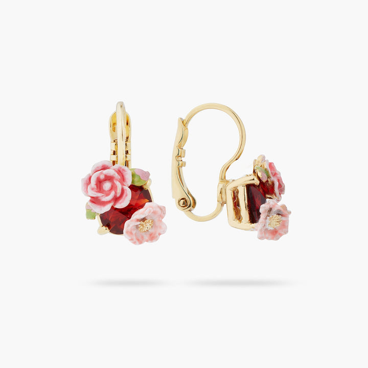 Wild rose and garnet red stone earrings | ASRF1021 - Les Nereides