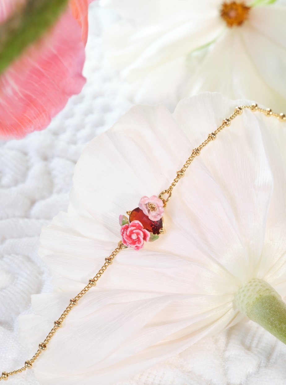 Wild rose and red garnet stone thin bracelet | ASRF2021 - Les Nereides