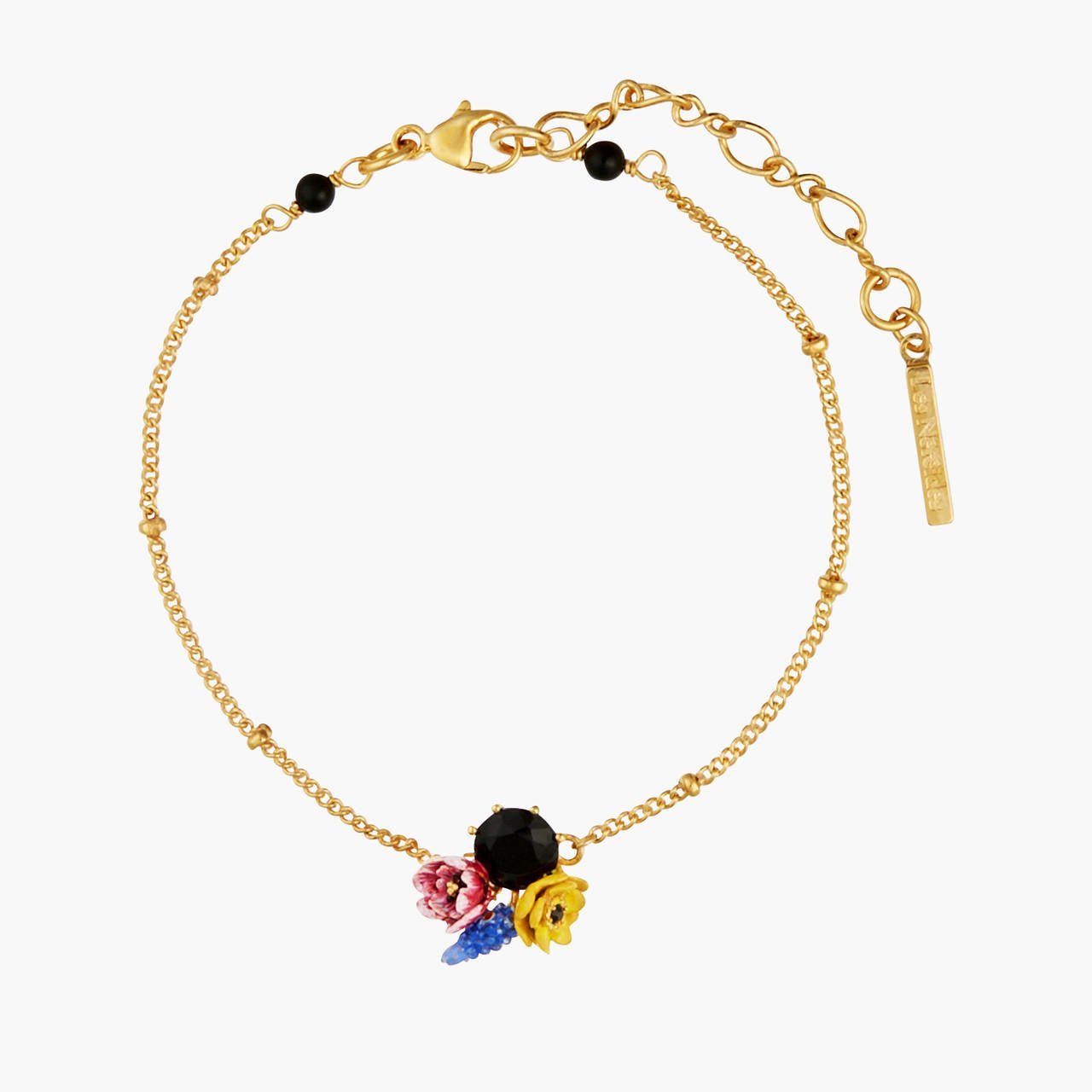 Winter Blooming Bouquet On A Black Stone Thin Bracelet | AMBH2051 - Les Nereides