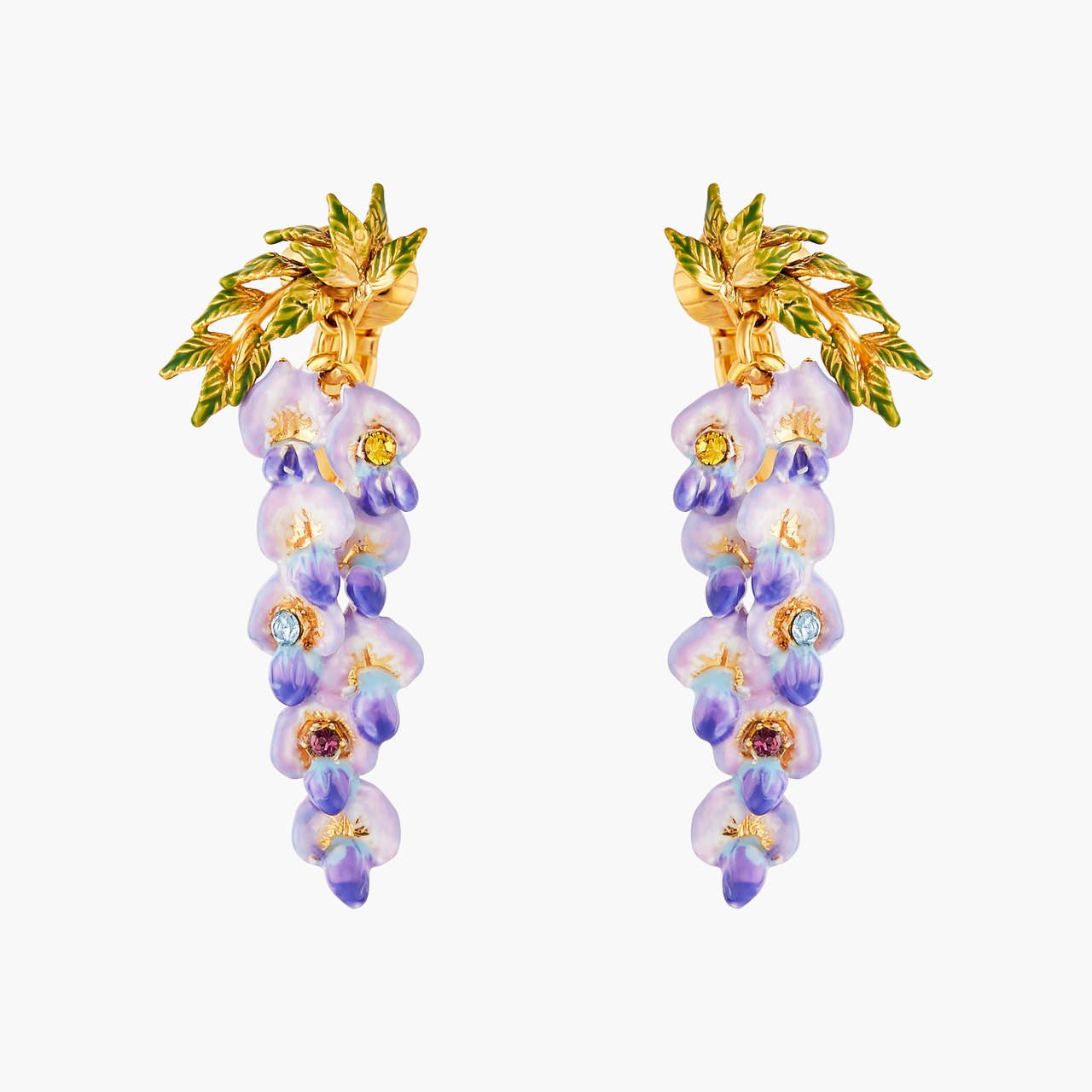 Wisteria Flower And Foliage Dangling Earrings | ANOF104C/1 - Les Nereides