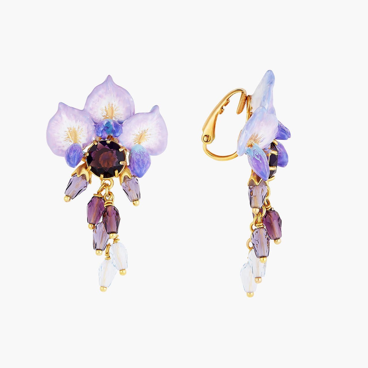 Wisteria Flower, Pearl And Faceted Crystal Earrings | ANOF101C/1 - Les Nereides