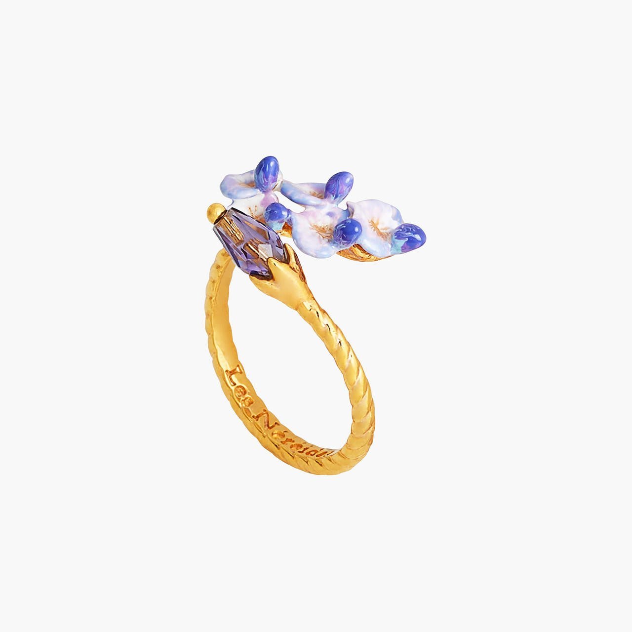 Wisteria Flowers And Purple Crystal Adjustable Rings | ANOF6011 - Les Nereides