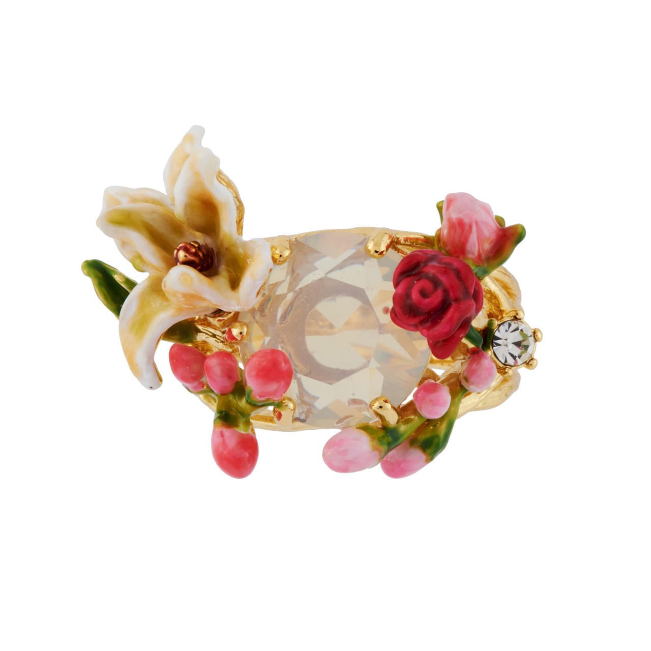 With Variety Of Flowers And Buds On Faceted Crystal Rings | AHPV601/11 - Les Nereides