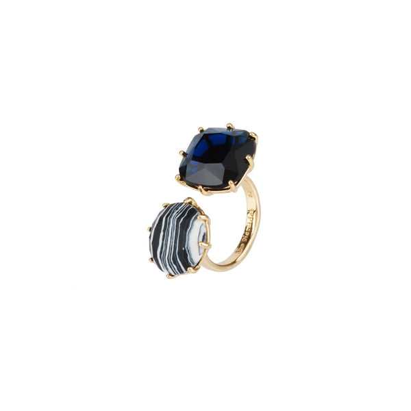 La Diamantine Speciale 2 Big Stones Blue & Black Marble Rings | ADLDS611/11