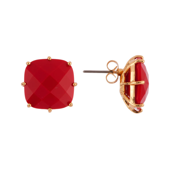 La Diamantine Big Square Stone Vermillion Red Earrings | AFLD139D/1