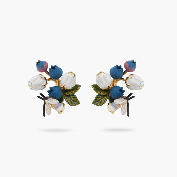 Blueberry, White Flower And Firefly Earrings | ATBG1071