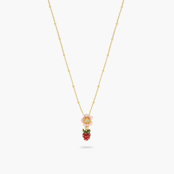 Wild Strawberry And Pink Flower Pendant Necklace | ATBG3031