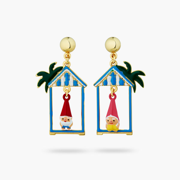 Toadstool Family Couple And Beach Hut Asymmetrical Earrings | ATCP1091