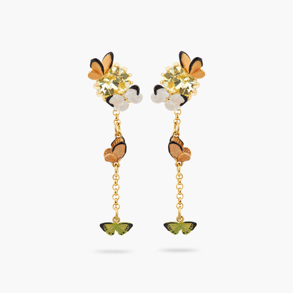 Enamelled Butterfly And Cut Crystal Stone Dangling Earrings | ATLA1041