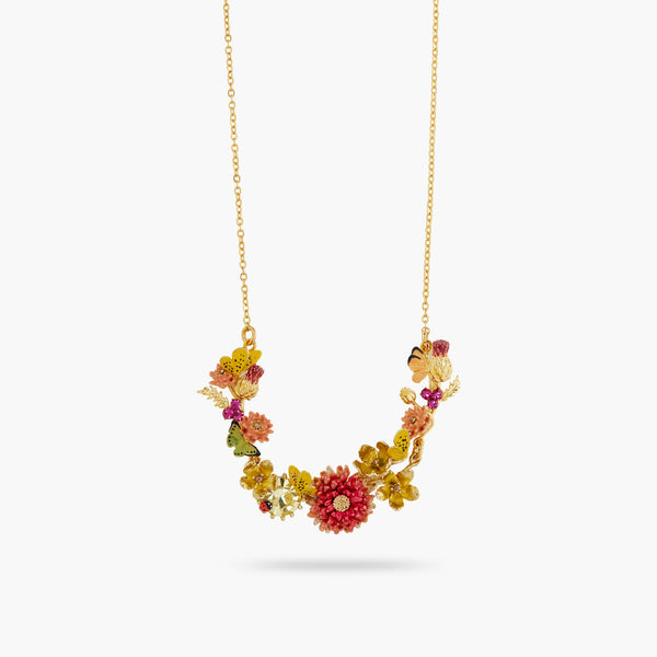 Butterfly Field, Flower And Stone Statement Necklace | ATLA3011