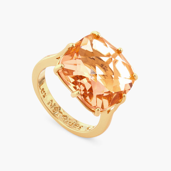Apricot Pink Diamantine Square Solitaire Ring | ATLD6021